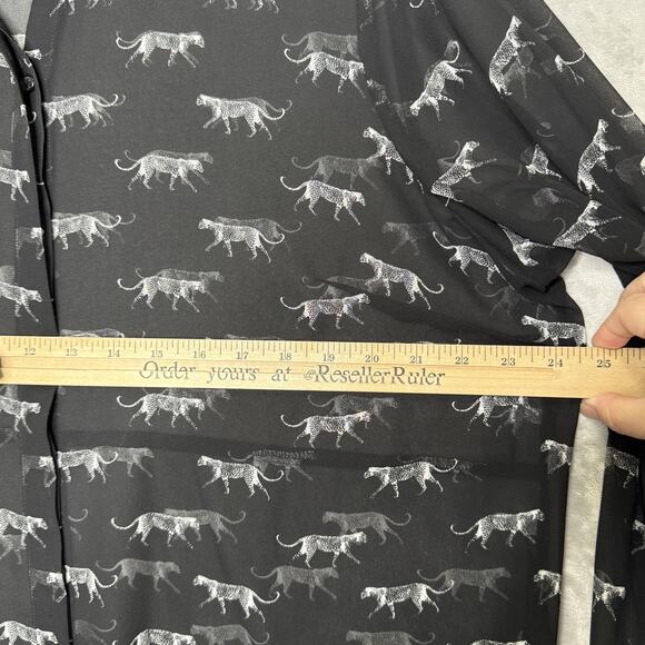 Lane Bryant Blouse Womens 18/20 Black Leopard Print Button Up Sheer Long Sleeve - Picture 7 of 9